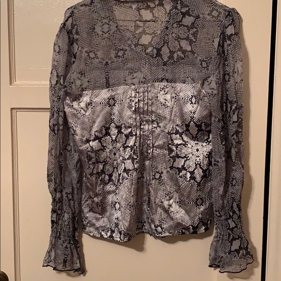 ALBERTO MAKALI SNAKE PYRHON SILK SHEER LONG SLEEVE BLOUSE GRAY SZ 6 NEW - Picture 5 of 6